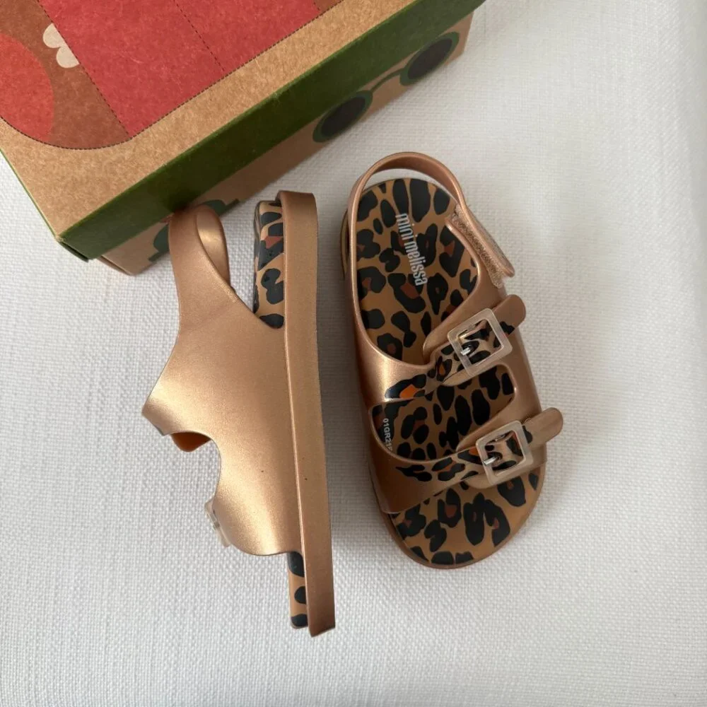 Mini Melissa Gold Leopard Print Sandals Toddler Size 9 Shoes NIB